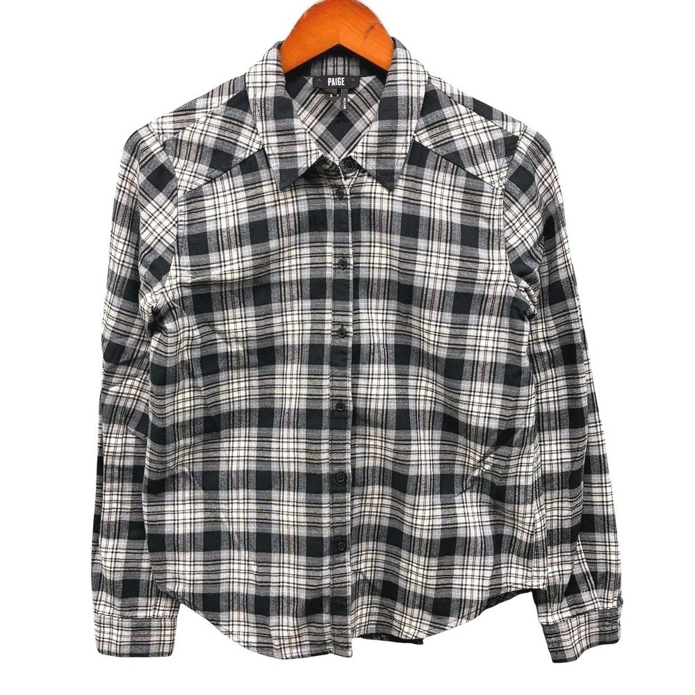 Paige Plaid Button Down Shirt Womens S Black White Flannel Casual Fall Western